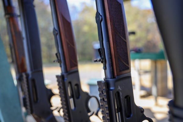 Henry Rifles standing in a rack