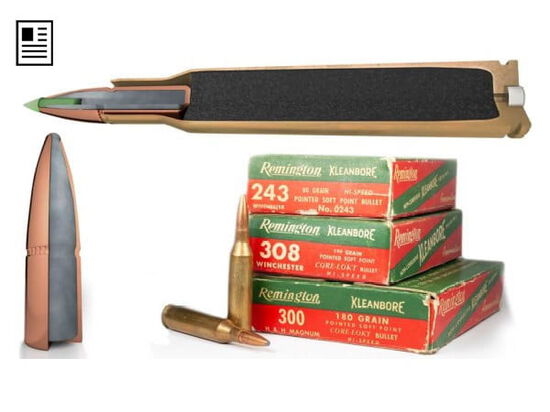 Remington Kleanbore packaging, cartridges, and cutaways