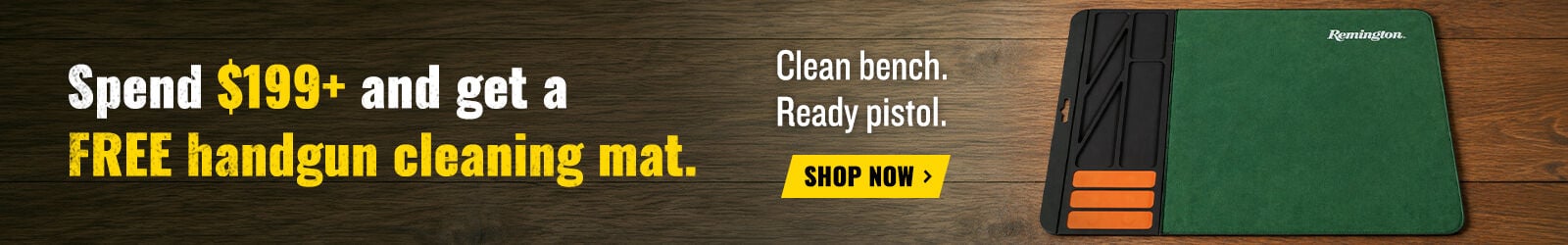 Spend $199+ on Handgun ammo, get a Handgun cleaning mat Free; Clean bench. Ready pistol.; Shop Now