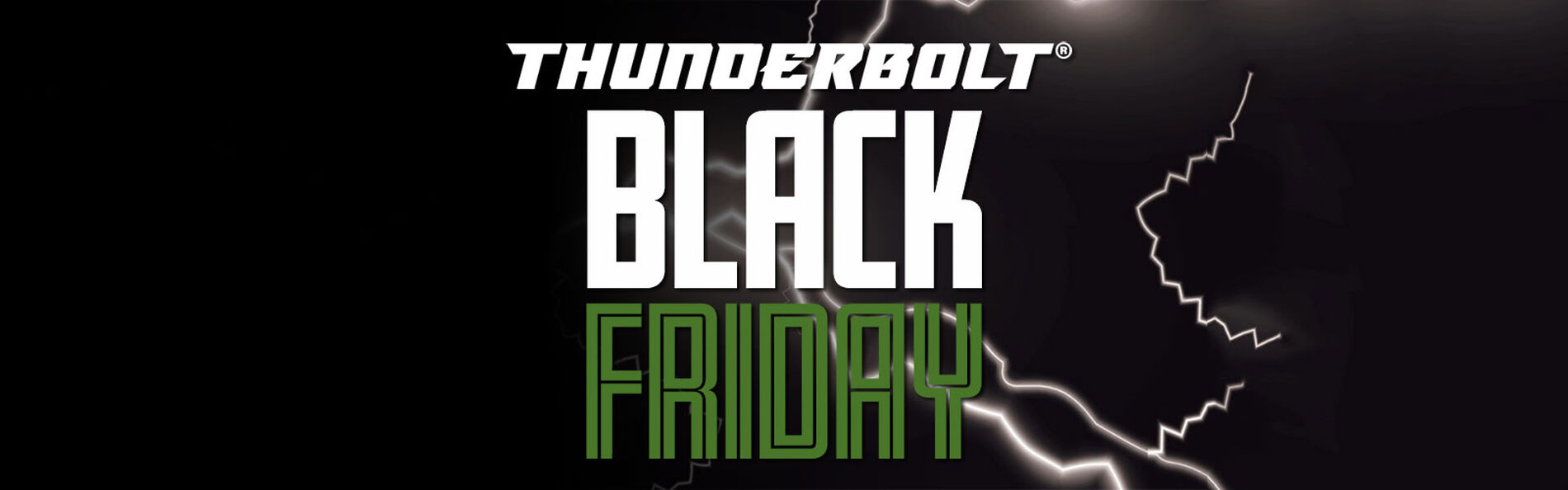 Thunderbolt Black Friday text on a black background with lightening