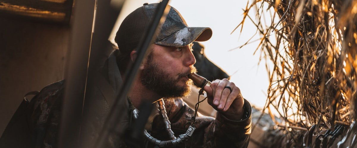 Hunter calling in waterfowl