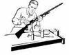 Drawn image of a man cleaning his rifle