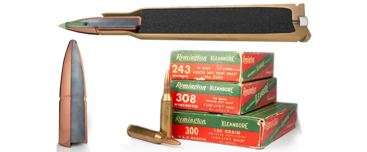 Remington Kleanbore packaging, cartridges, and cutaways