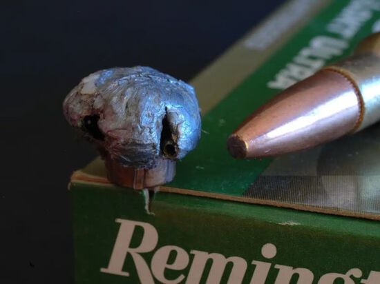 Remington Core-Lokt upset and cartridge on a Remington box