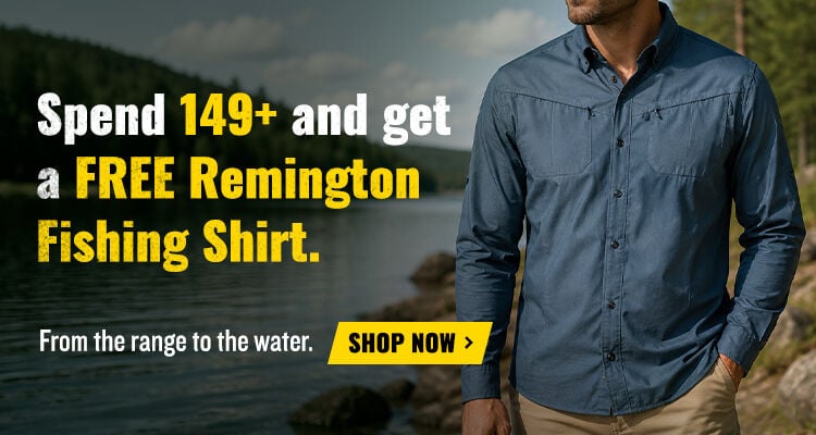Spend $149+, get your choice of Remington Fishing Shirt Free; From the range to the water;Shop Now