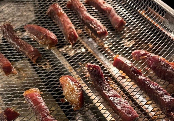 deer jerky on a wire rack