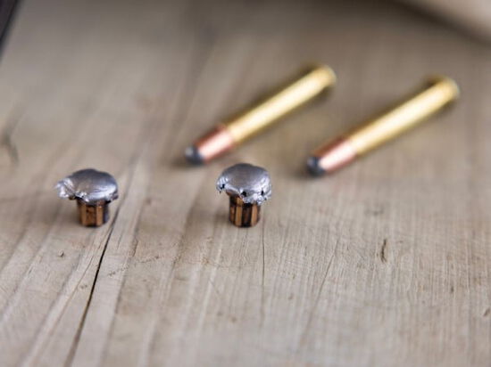 360 Buckhammer Cartridge and bullet sitting on a table