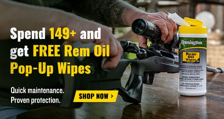Spend $149+ and get FREE Rem Oil Pop-Up Wipes. Quick maintenance. proven protection. Shop Now; person cleaning gun with Rem Oil Wipes