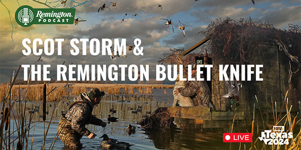 Scot Storm and The Remington Bullet Knife; hunter setting duck decoys on a lake