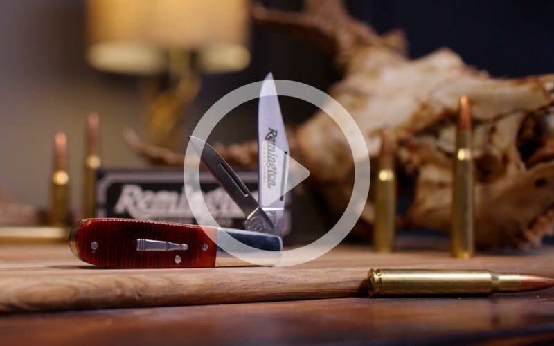 Remington Bullet knife on a table with Remington ammunition