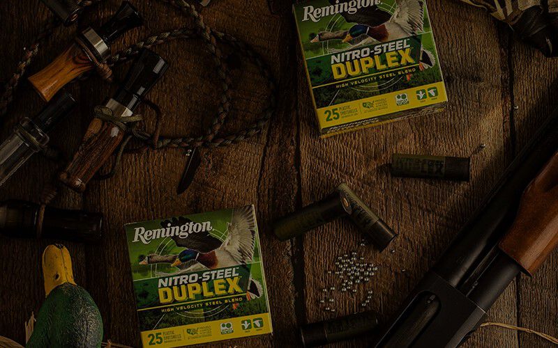 Nitro-Steel Duplex packaging and shotshells on a table