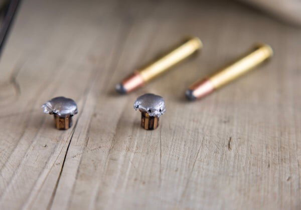 360 Buckhammer Cartridge and bullet sitting on a table