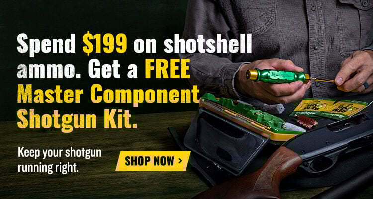 Speed $199 on shotshell ammo, Get a FREE Master Component Shotgun Kit; Keep your shotgun running right. Shop Now; Master Component Shotgun Kit being used.