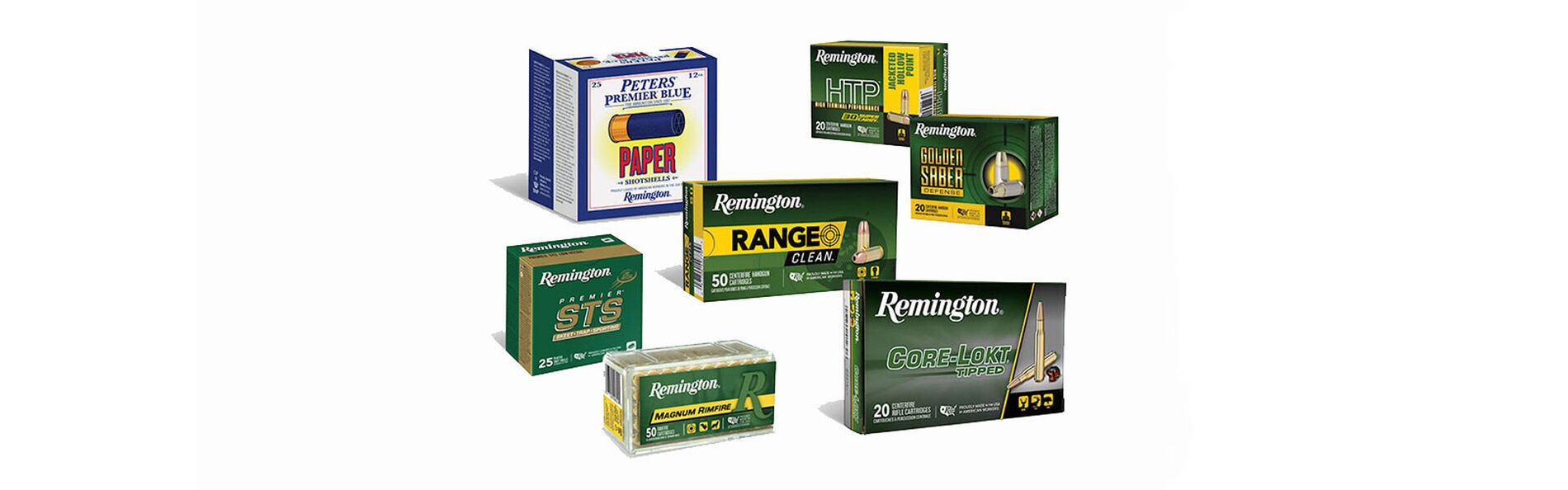 packaging for Peter's Premier Blue, HTP, Golden Saber, Range Clean, Premier STS, Magnum Rimfire and Core-Lokt Tipped