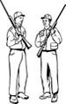 Drawn image of two hunters with their guns on their shoulders