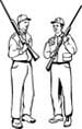 Drawn image of two hunters with their guns on their shoulders