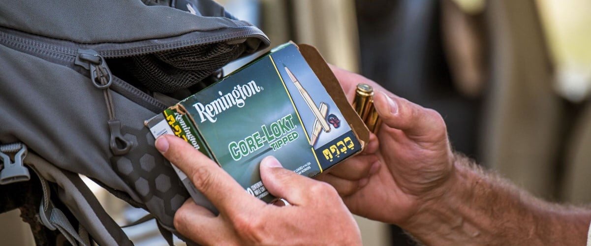 Core-Lokt Tipped package being removed from a backpack