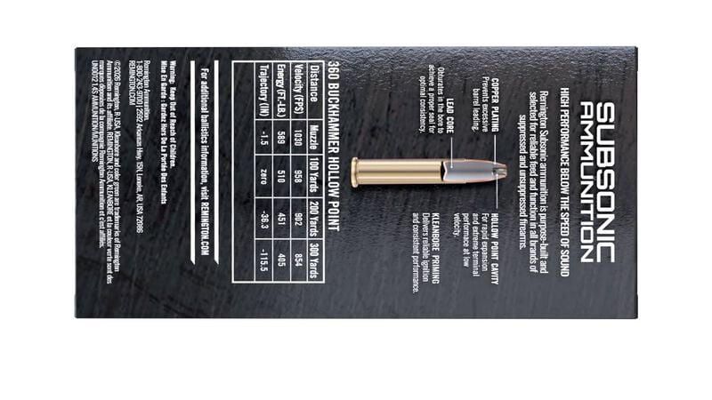 Subsonic Rifle, 360 Buckhammer, 250 Grain, Bonded Hollow Point, 1030 fps