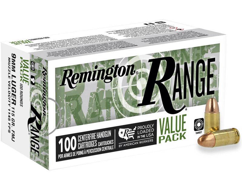 Remington Range, 9mm Luger, 115 Grain, Full Metal Jacket, 1145 fps