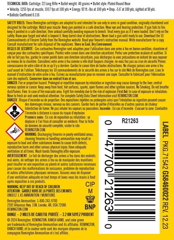 Ranch Hand, 22 LR, 40 Grain, Copper Plated Round Nose, 1255 fps