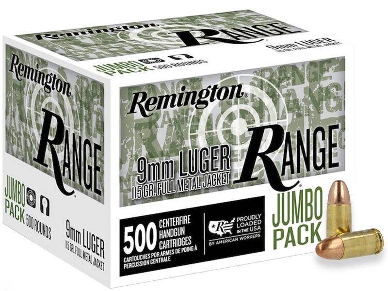 Remington Range, 9mm Luger, 115 Grain, Full Metal Jacket, 1145 fps