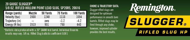 Slugger Rifled Slug, 20 Gauge, 383 Grain, 2-3/4 in, 1580 fps