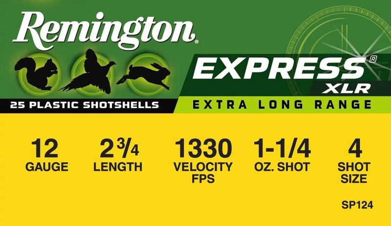 Express Extra Long Range, 12 Gauge, 4 Shot, 2-3/4 in, 1 1/4 oz, 1330 fps