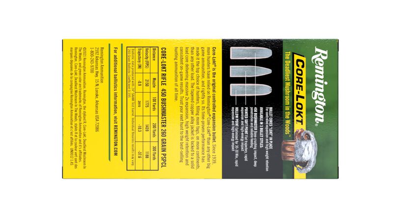 Core-Lokt, 450 Bushmaster, 260 Grain, Pointed Soft Point Core Lokt, 2040 fps