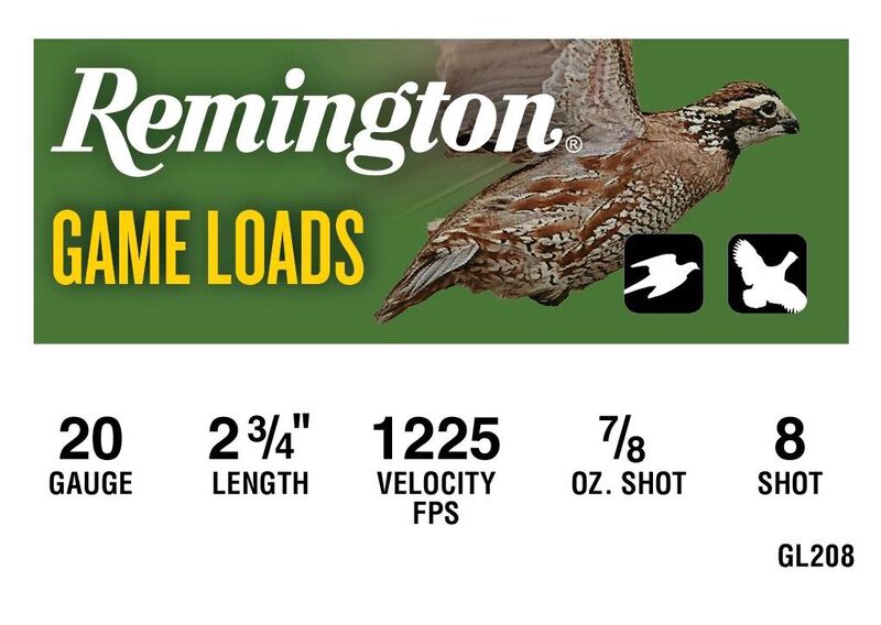 Game Load, 20 Gauge, 8 Shot, 2-3/4 in, 7/8 oz, 1225 fps