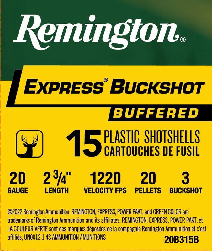 Express Buckshot, 20 Gauge, 3 Buck Shot, 2-3/4 in, 1220 fps