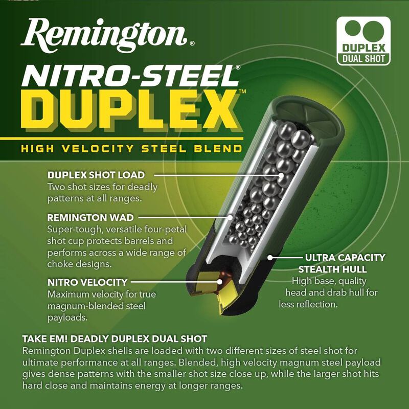 Nitro-Steel Duplex, 12 Gauge, 2 and 4 Shot, 3 in, 1 1/4 oz, 1450 fps