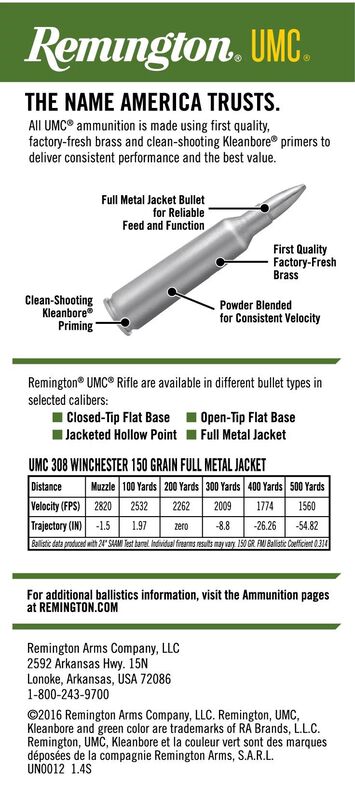 UMC Centerfire Rifle, 308 Win, 150 Grain, Full Metal Jacket, 2820 fps