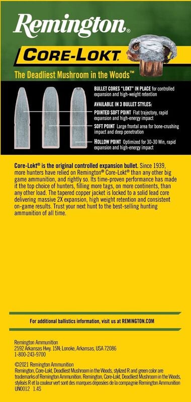 Core-Lokt, 7mm-08 Rem, 140 Grain, Pointed Soft Point Core Lokt, 2860 fps