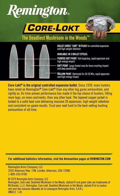 Core-Lokt, 270 Win, 130 Grain, Pointed Soft Point Core Lokt, 3060 fps
