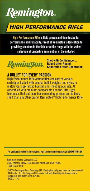 High Performance Rifle, 22-250 Rem, 55 Grain, Pointed Soft Point, 3680 fps