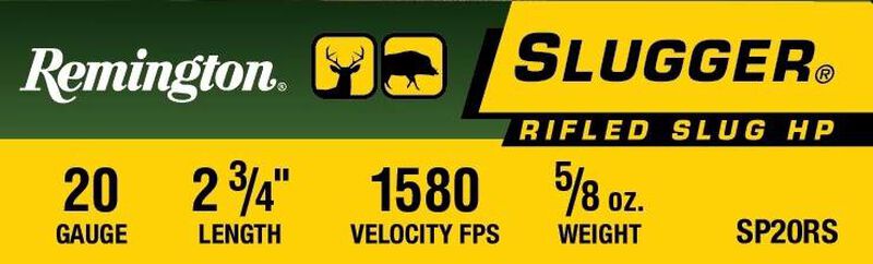 Slugger Rifled Slug, 20 Gauge, 383 Grain, 2-3/4 in, 1580 fps