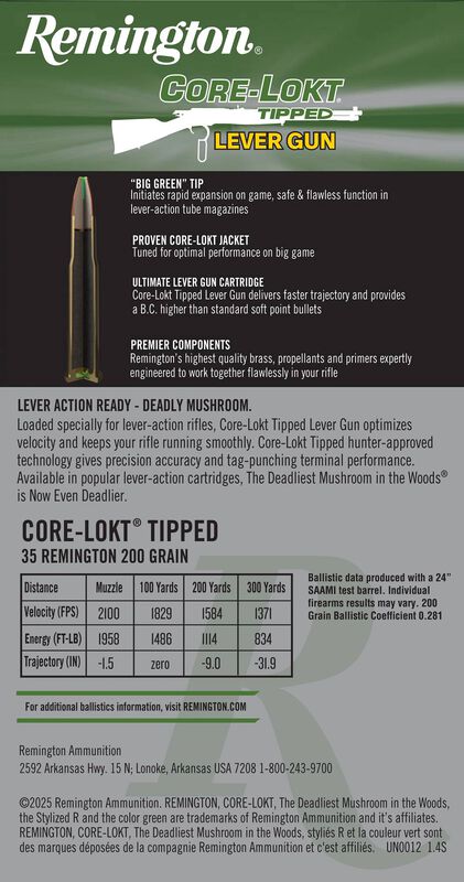 Core-Lokt Tipped Lever Gun, 35 Rem, 200 Grain, Core-Lokt Tipped, 2100 fps