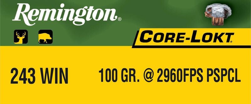 Core-Lokt, 243 Win, 100 Grain, Pointed Soft Point Core Lokt, 2960 fps