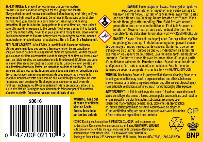 Slugger Rifled Slug, 20 Gauge, 383 Grain, 2-3/4 in, 1580 fps