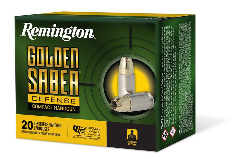 Golden Saber Defense Compact, 9mm Luger, 124 Grain, Brass Jacketed Hollow Point, 1020 fps