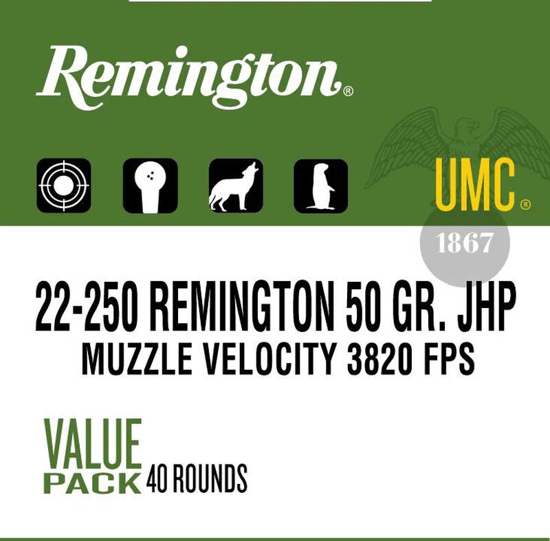 UMC Centerfire Rifle, 22-250 Rem, 50 Grain, Jacketed Hollow Point, 3820 fps