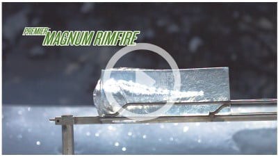 Premier magnum rimfire being shot into a gel block