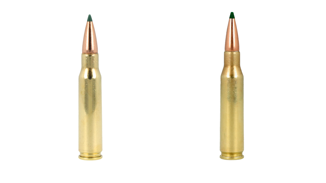 7mm-08 on the right and 308 Win on the left
