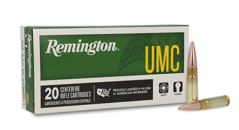 UMC Centerfire Rifle, 300 Blackout, 220 Grain, Open Tip Flat Base, 940 fps 300 Blackout Caliber Ammo - 20 Rounds of 220 Grain Weight Ammunition (21422)