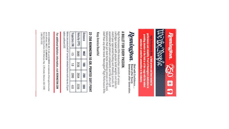 We the People Rifle, 22-250 Rem, 55 Grain, Pointed Soft Point, 3680 fps