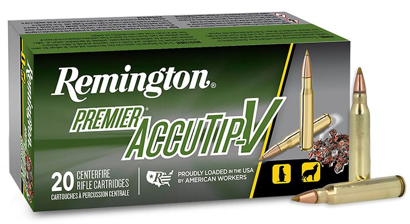 Premier AccuTip-V, 223 Rem, 55 Grain, AccuTip-V, 3240 fps 223 Rem Caliber Ammo - 20 Rounds of 55 Grain Weight Ammunition (29192)
