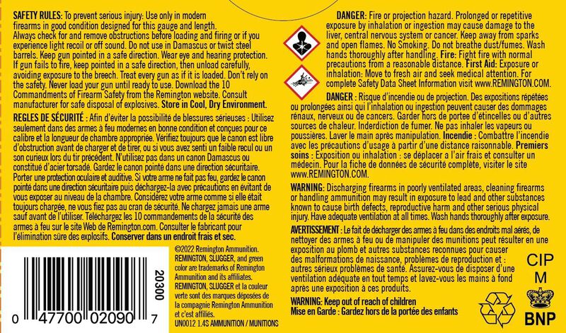 Slugger Rifled Slug, 12 Gauge, 438 Grain, 2-3/4 in, 1560 fps